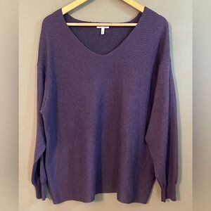 Ella Moss Women’s Ribbed V-Neck Purple Sweater